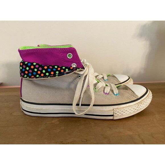 Converse youth 4 High Top Fold down double tongue Dot Sneakers green purple - Picture 1 of 9